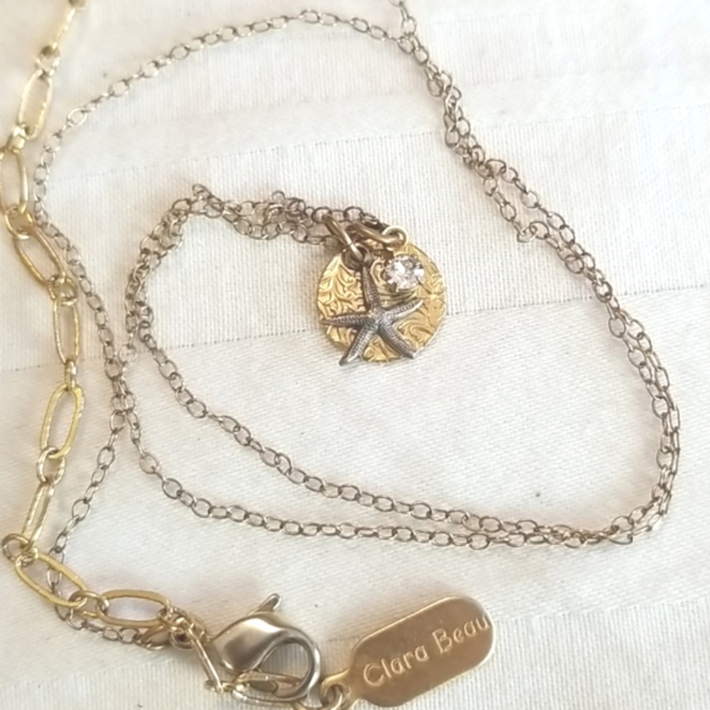 Vintage Clara Beau Gold Charm Starfish Swarovski Necklace